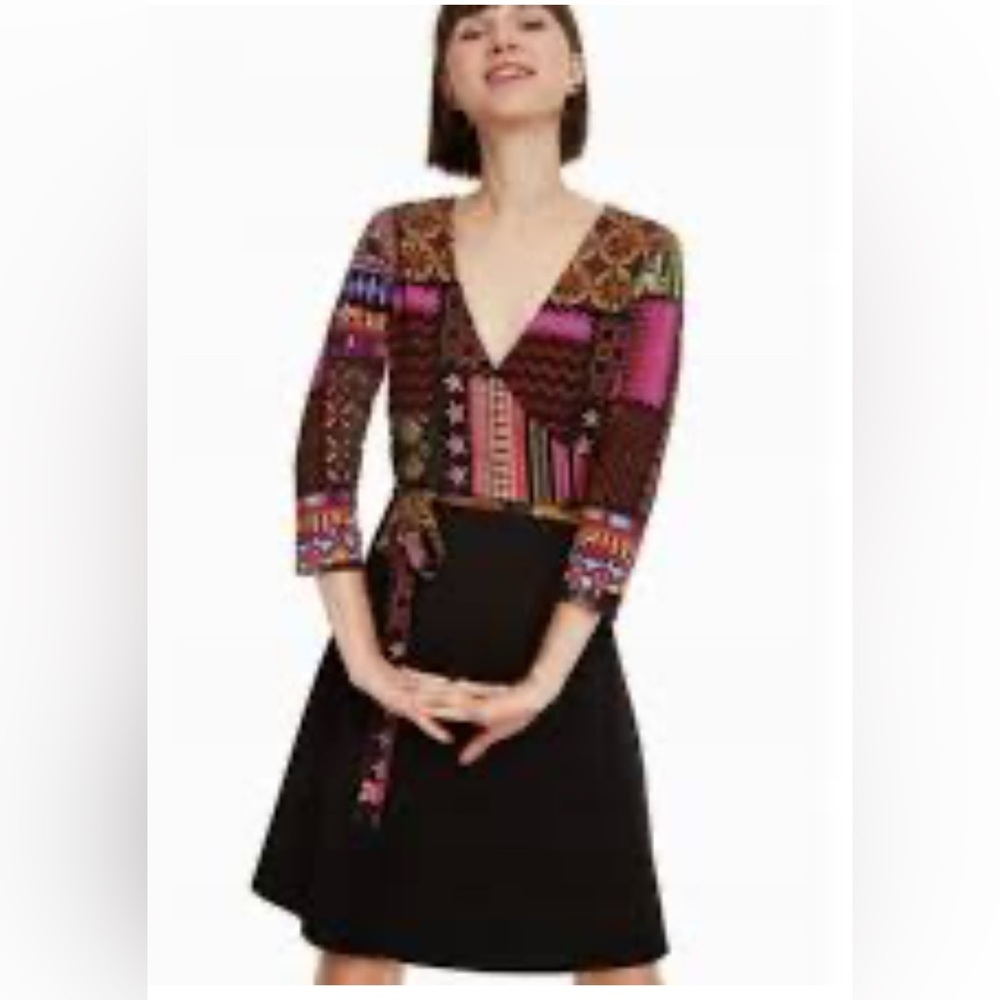 Desigual Multicolor Patterned Top with Black Skirt Dress